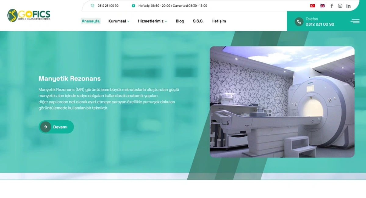 GOFICS World Diagnostic Center Canlı Web Sitesi Ekran Görüntüsü