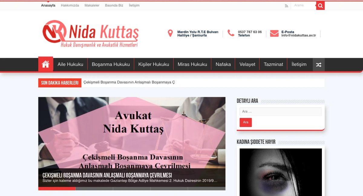 Av. Nida Küttaş Hukuk Canlı Web Sitesi Ekran Görüntüsü