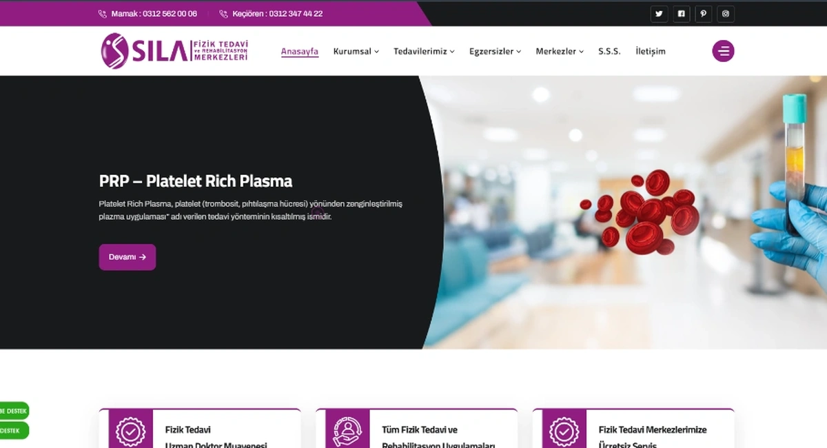 Sıla Fizik Tedavi & Rehabilitasyon Canlı Web Sitesi Ekran Görüntüsü